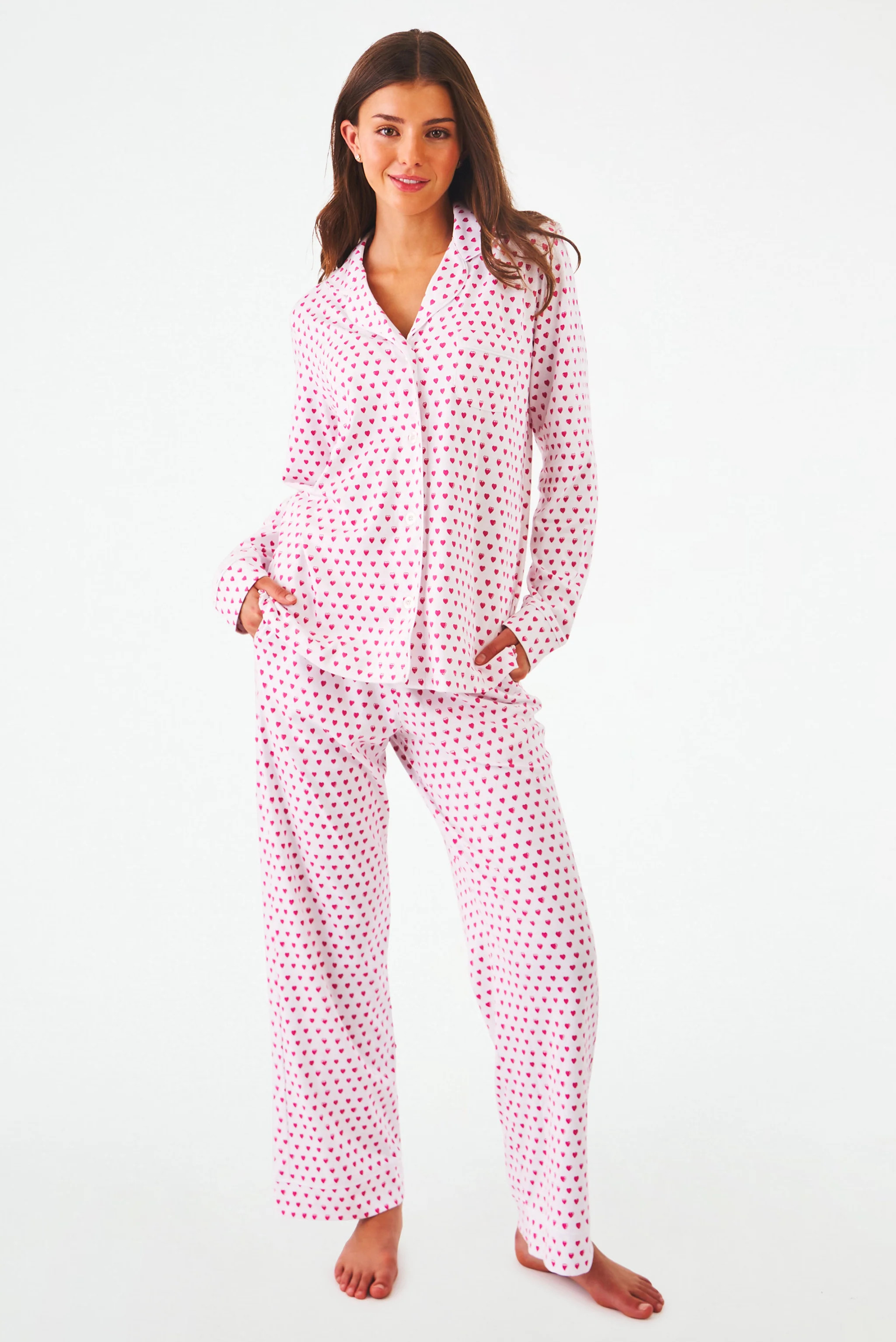 Hearts Long Sleeve Polo Pajamas | Roller Rabbit | Roller Rabbit