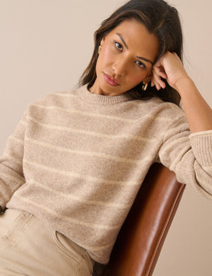 Beige and Cream Striped Crew Neck Jumper | Nobody's Child