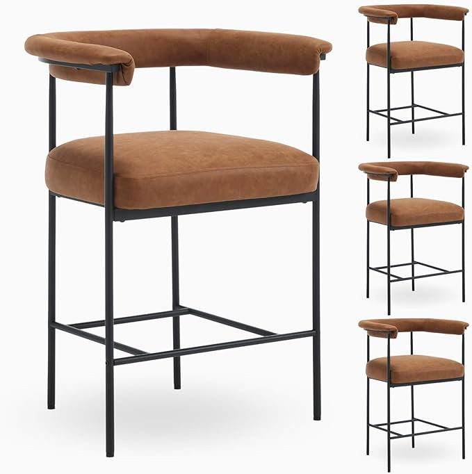 HEAH-YO Modern Faux Leather Bar Stools Set of 4, 26 Inches Counter Stools with Back PU Upholstere... | Amazon (US)