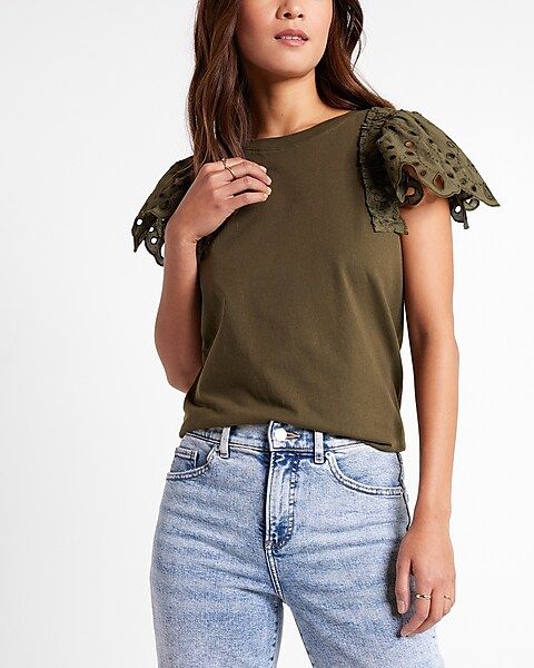 Eyelet Ruffle Sleeve Tee | Express