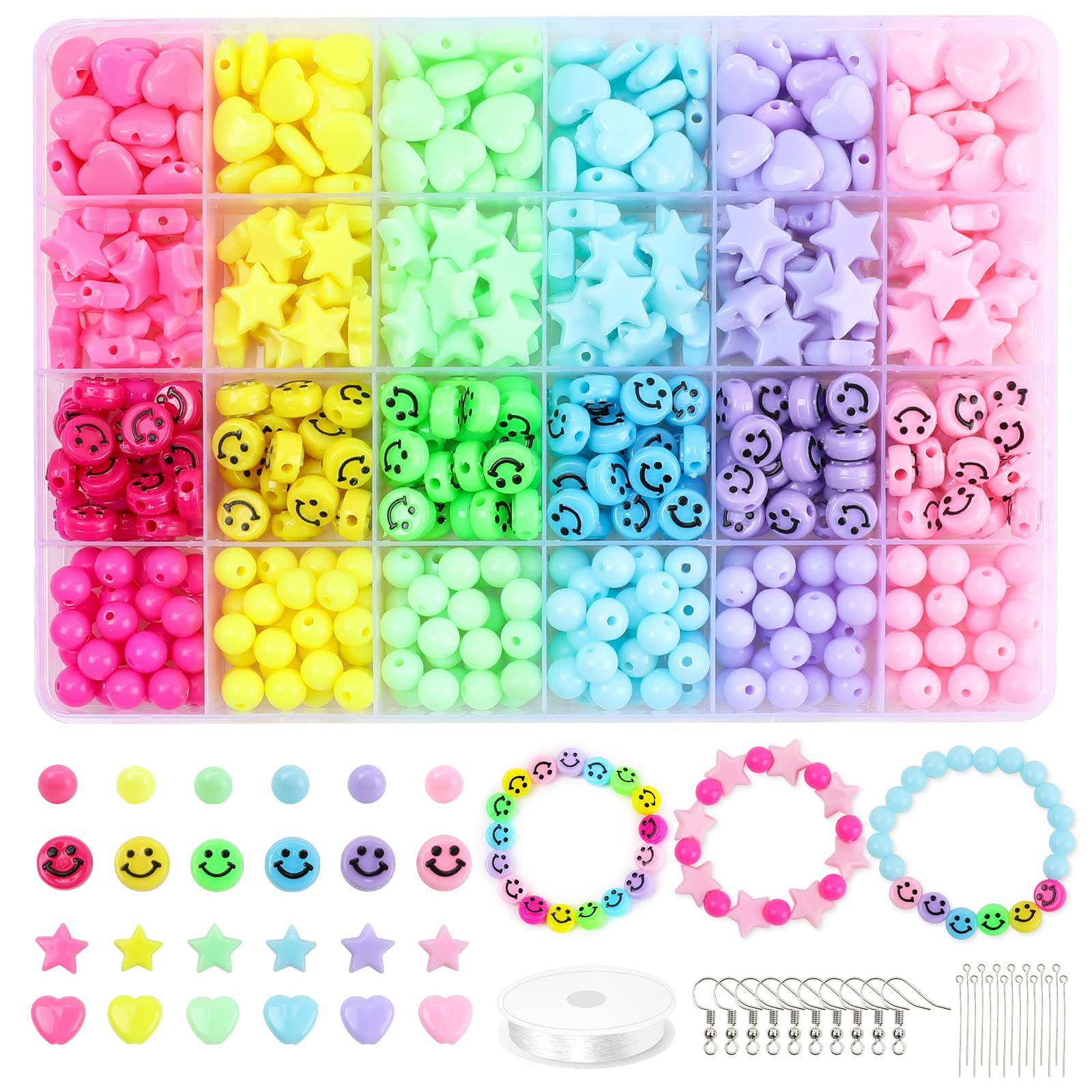 Miss Rabbit Candy Color Acrylic Heart Beads Star Beads Plastic Bead Kit Cute Pastel Bead for Brac... | Amazon (US)