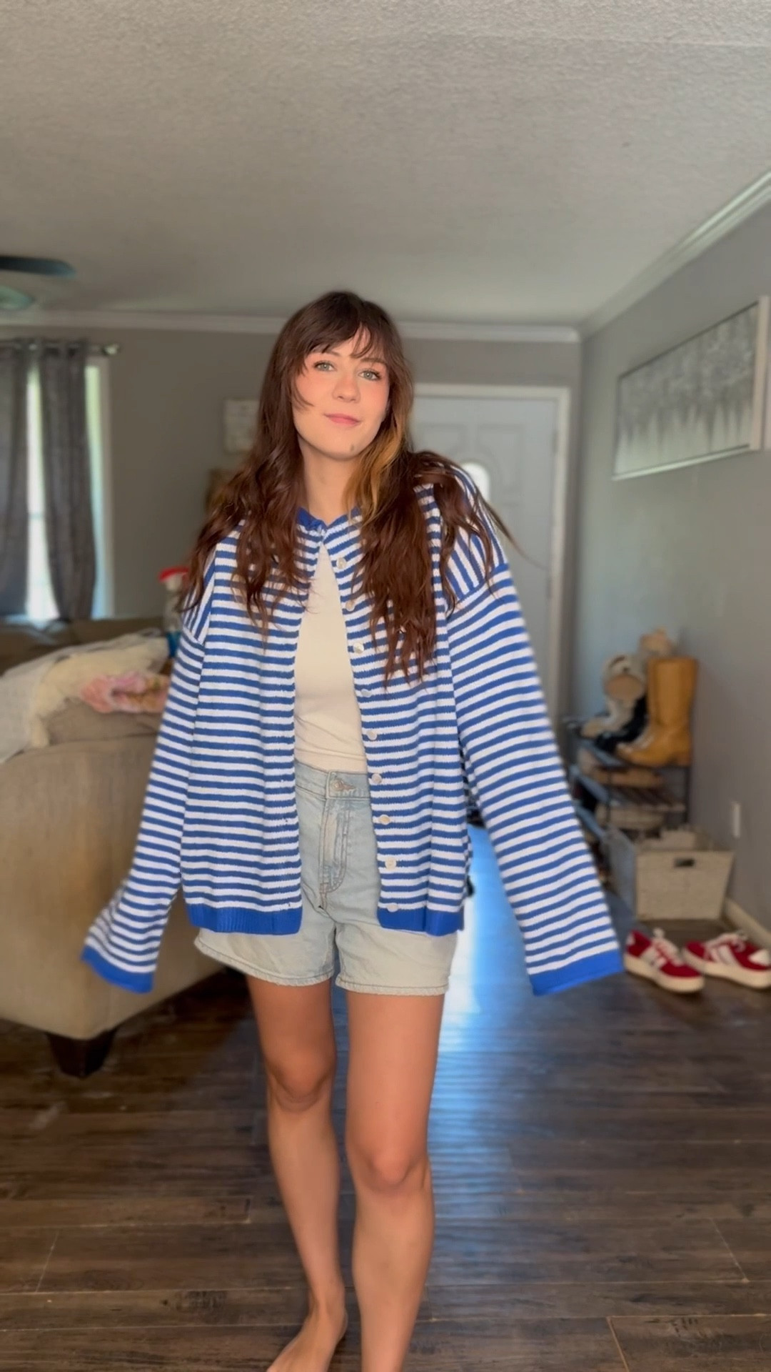 cute and easy/comfy outfit for a grocery run! Love a good oversized cardigan for fall outfits when it’s just a little bit chilly! 

Cardigan size large
Top size medium
Shorts size 2 - I’m normally a small/4 in jeans! 

#LTKFindsUnder50 #LTKStyleTip #LTKootd