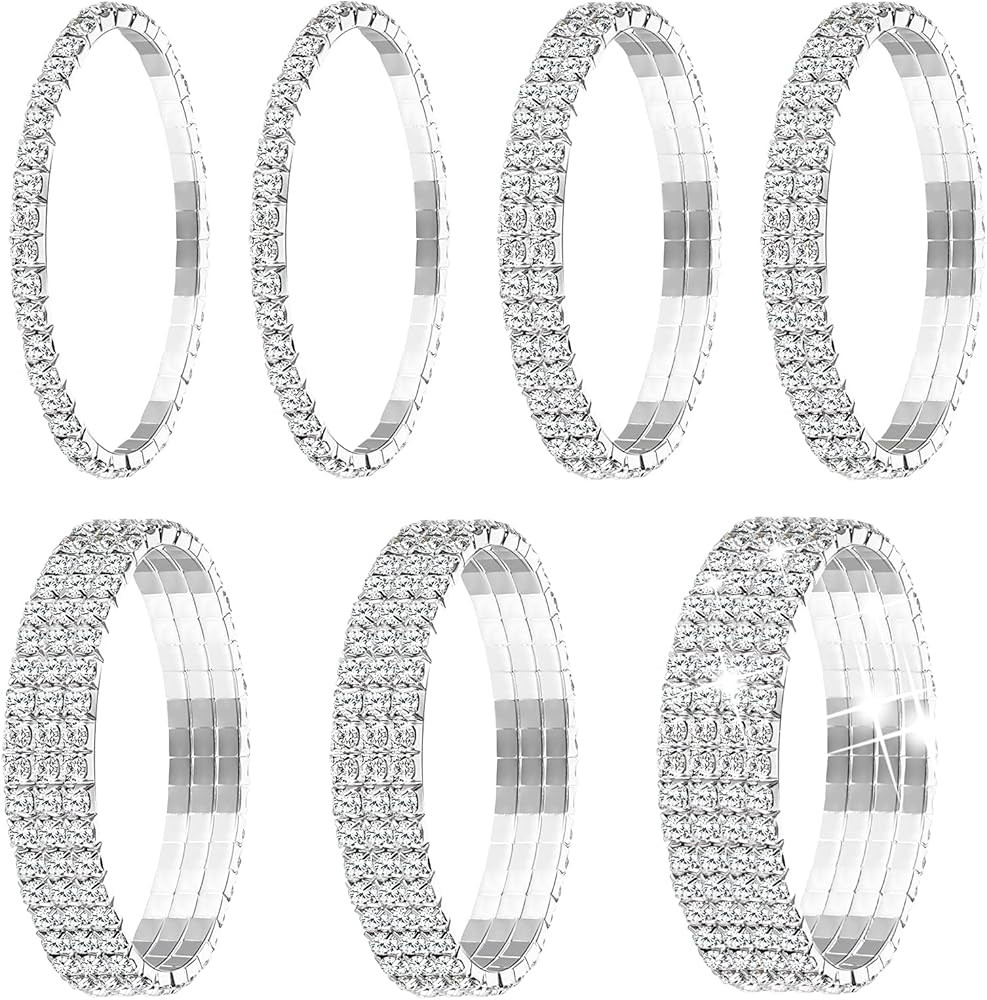 Yaomiao 7 Pieces Rhinestone Stretch Bracelet Tennis Bangle Stackable Rhinestone Bracelet Wedding ... | Amazon (US)