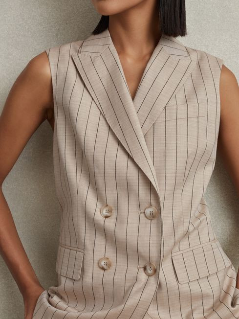 Petite Wool Blend Striped Double Breasted Waistcoat in Neutral | Reiss US