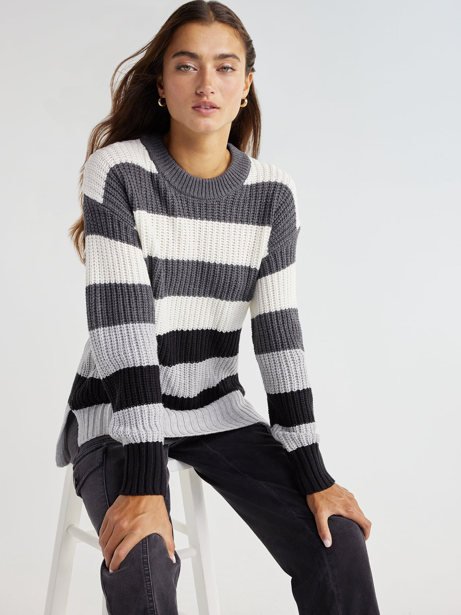 Time and Tru Women's Striped Pullover Sweater, Midweight, Sizes XS-XXXL | Walmart (US)