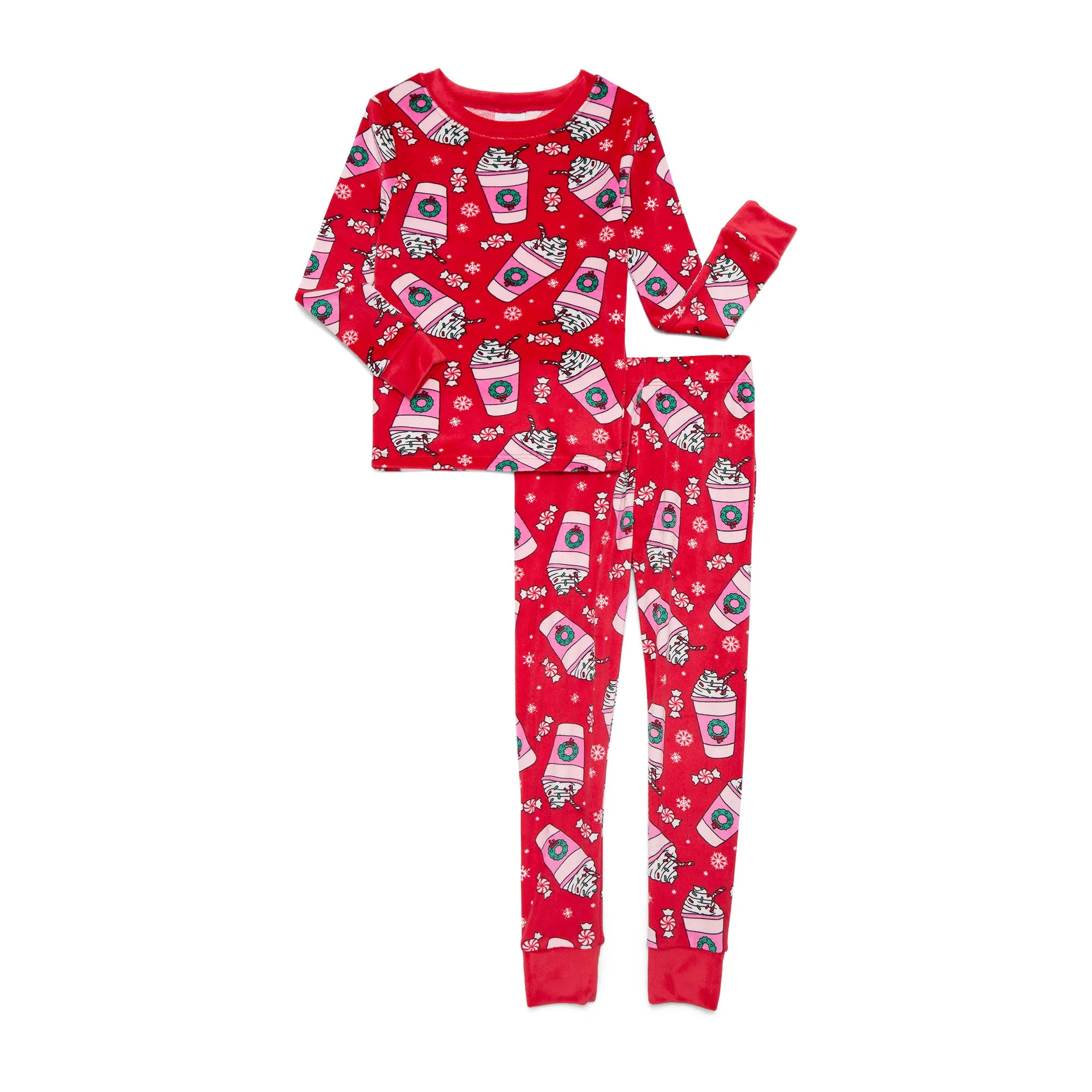 Wonder Nation Girls Christmas Long Sleeve Top and Pants Tight Fit Sleep Set, 2-Piece, Sizes 4-10 | Walmart (US)