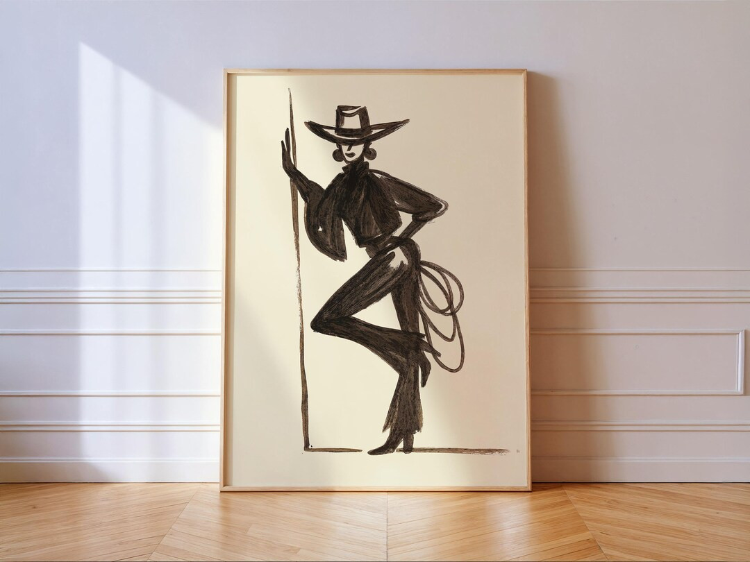 Cowgirl Lasso Silhouette Art Print | Modern Western Woman Poster | Rustic Ranch Wall Decor | Etsy (US)