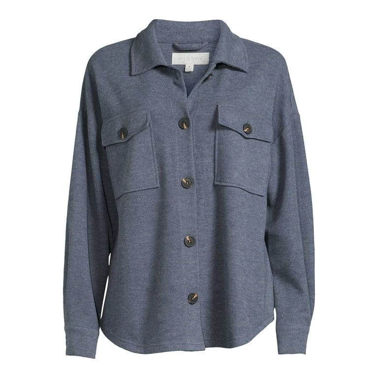 Pink Rose Women's Button-Front Shacket with Long Sleeves | Walmart (US)