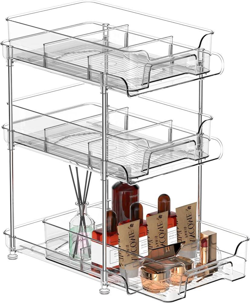 3 Tier Clear Pull Out Organizer, Multi-Purpose Bathroom Organizers with Storage, Slide-Out Under ... | Amazon (US)
