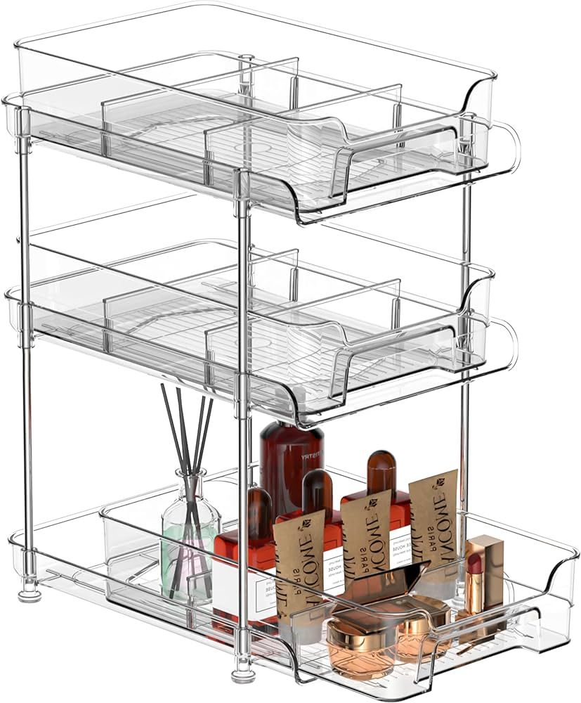 3 Tier Clear Pull Out Organizer, Multi-Purpose Bathroom Organizers with Storage, Slide-Out Under ... | Amazon (US)
