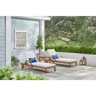 Hampton Bay Woodford Eucalyptus Wood Outdoor Chaise Lounge with CushionGuard Bright White Cushion... | The Home Depot