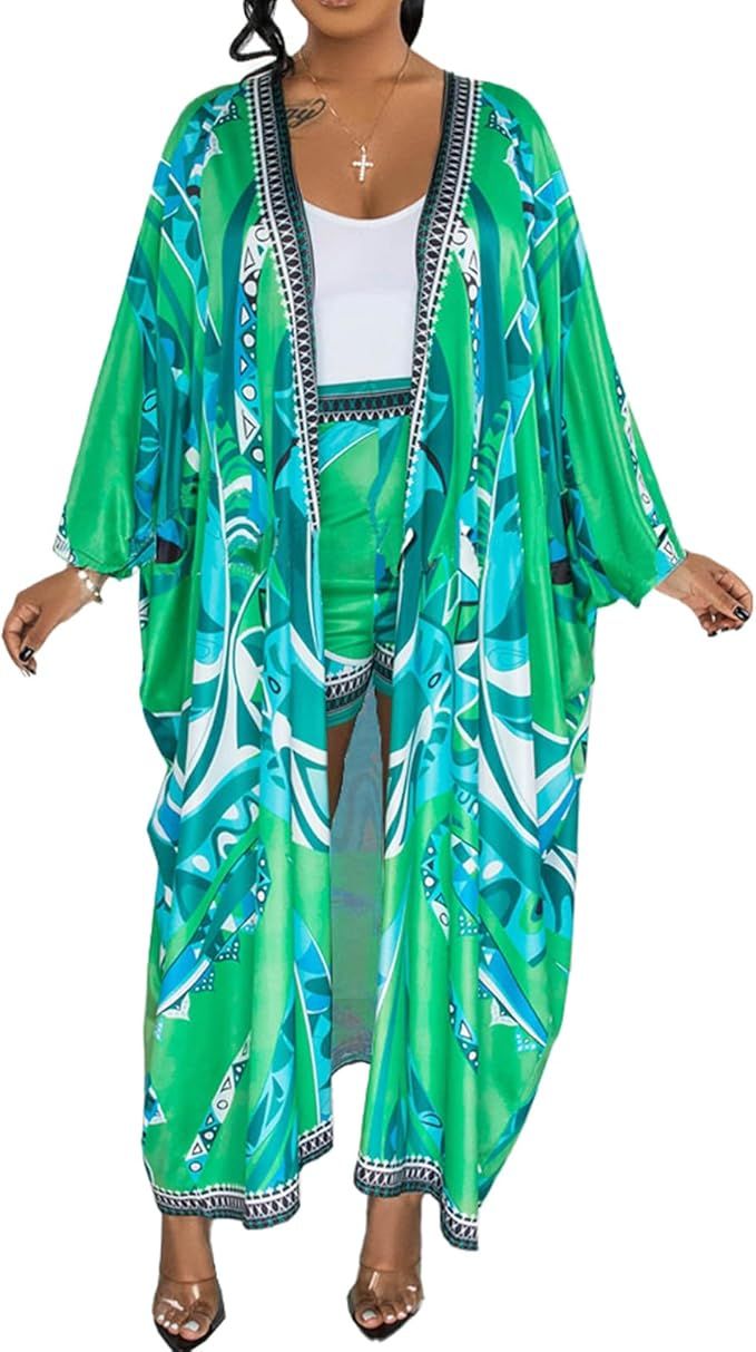 2 Piece Summer Vacation Outfits for Women Beach Cover Up 2023 Boho Tropical Chiffon Kimono Cardig... | Amazon (US)