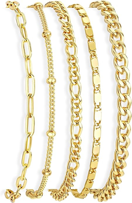 Gold Bracelets Set for Women Non Tarnish Trendy,14K Gold Plated Dainty Stackable Paperclip Cuban ... | Amazon (US)