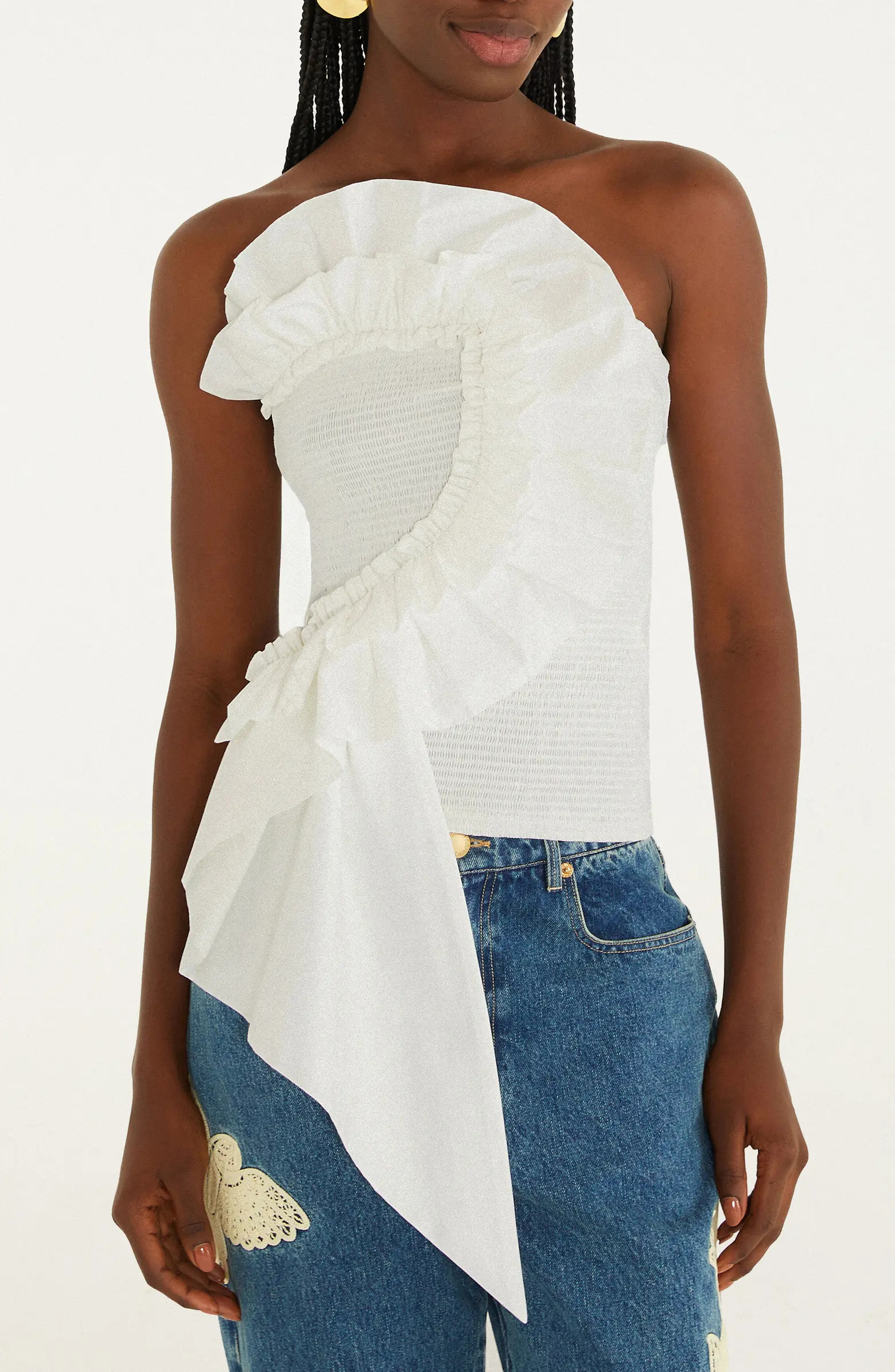 Strapless Smocked Cotton Ruffle Top | Nordstrom