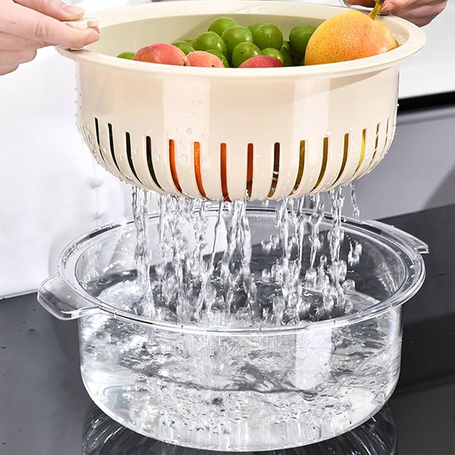 Kitchen Colanders Bowl Set 2 in 1 Fruit Vegetable Washing Food Strainers, Large Plastic Double La... | Amazon (US)