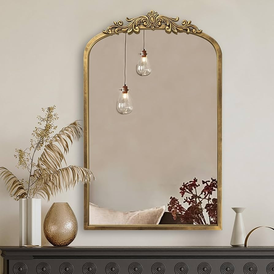PERFNIQUE Vintage Mirror, 30" X 19" Arched Antique Baroque Mirror, Gold Traditional Wall Decor, O... | Amazon (US)