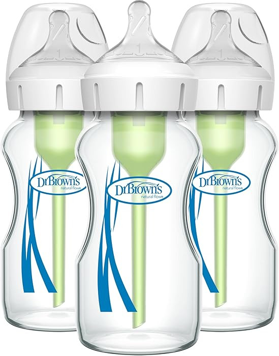 Dr. Brown's Natural Flow Anti-Colic Options+ Wide-Neck Glass Baby Bottles 9 oz/270 mL, with Level... | Amazon (US)