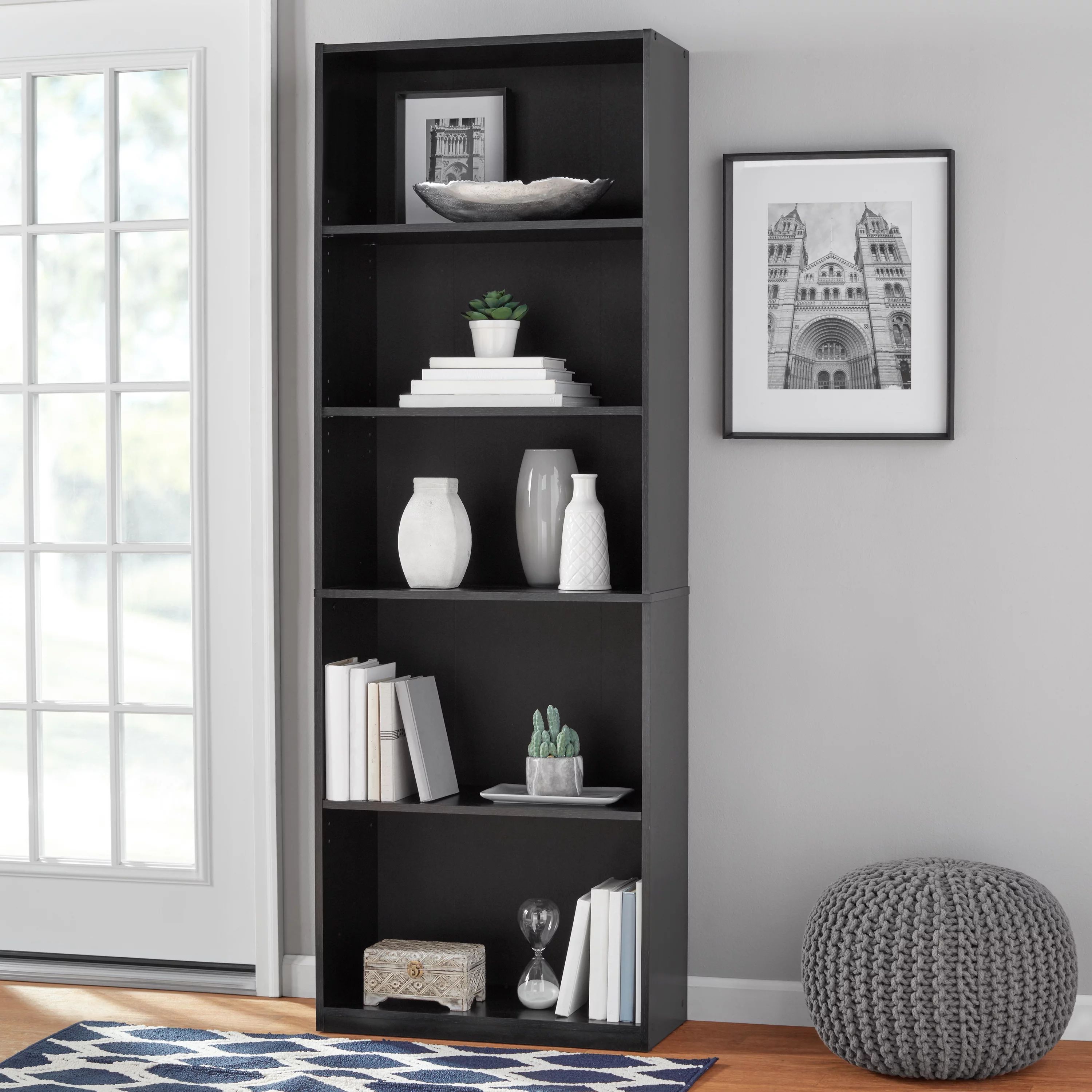 Mainstays 71" 5-Shelf Bookcase with Adjustable Shelves, True Black Oak - Walmart.com | Walmart (US)