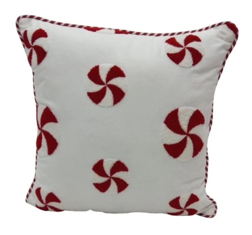 18" x 18" Embroidered Peppermint Candy Christmas Decorative Pillow, Red and White, by Holiday Tim... | Walmart (US)
