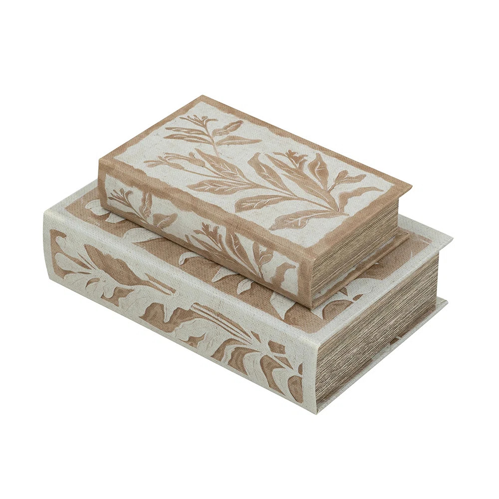 S/2 Decorative Book Boxes With Multi-Colored Botanical Motifs L:7X3X10.5" S:5X2X8.3 | Wayfair North America