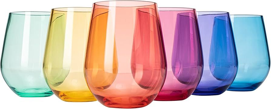 European Style Plastic Crystal Unbreakable Stemless Wine Glasses | Set of 6 | Acrylic Glasses Tri... | Amazon (US)