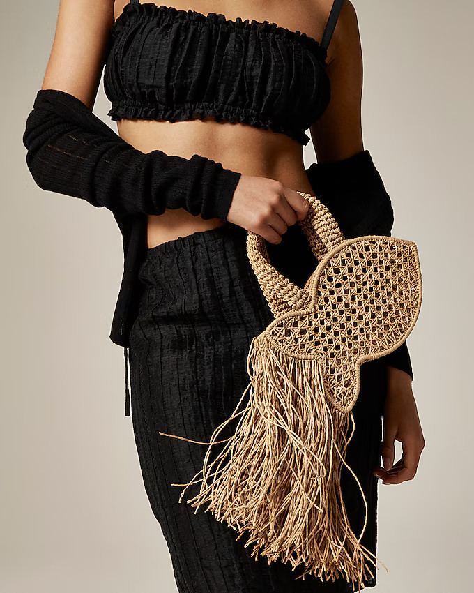 Handknotted raffia fish bag with straw fringe | J. Crew US