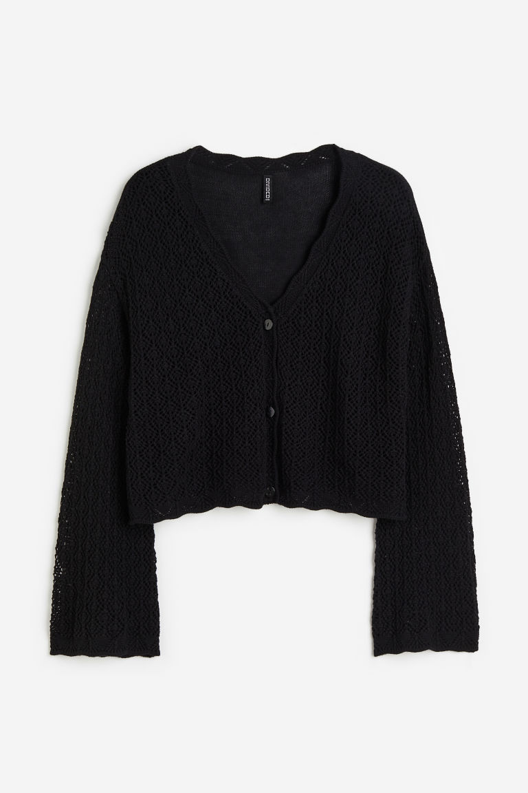 H & M - H & M+ Pointelle-knit Cardigan - Black | H&M (US + CA)