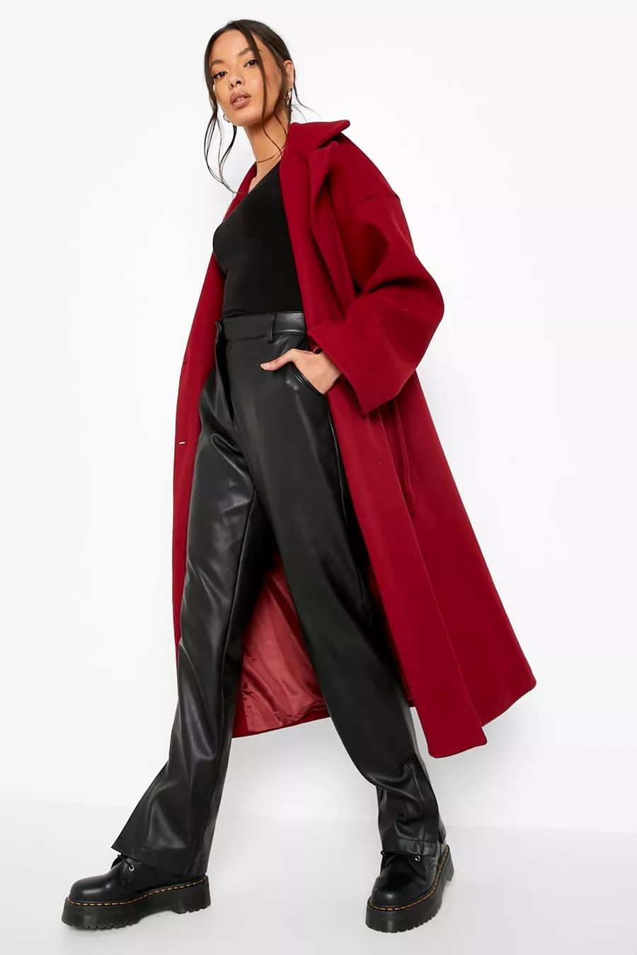 Self Belted Drop Sleeve Wool Look Coat | Boohoo.com (US & CA)