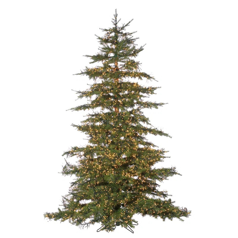 The Holiday Aisle® Natural-Cut Monaco 7.5' Green Pine Artificial Christmas Tree with 8032 Clear ... | Wayfair North America