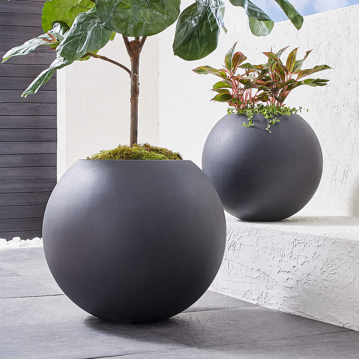 Sphere Large Dark Grey Indoor/Outdoor Planter 26" + Reviews | Crate & Barrel | Crate & Barrel