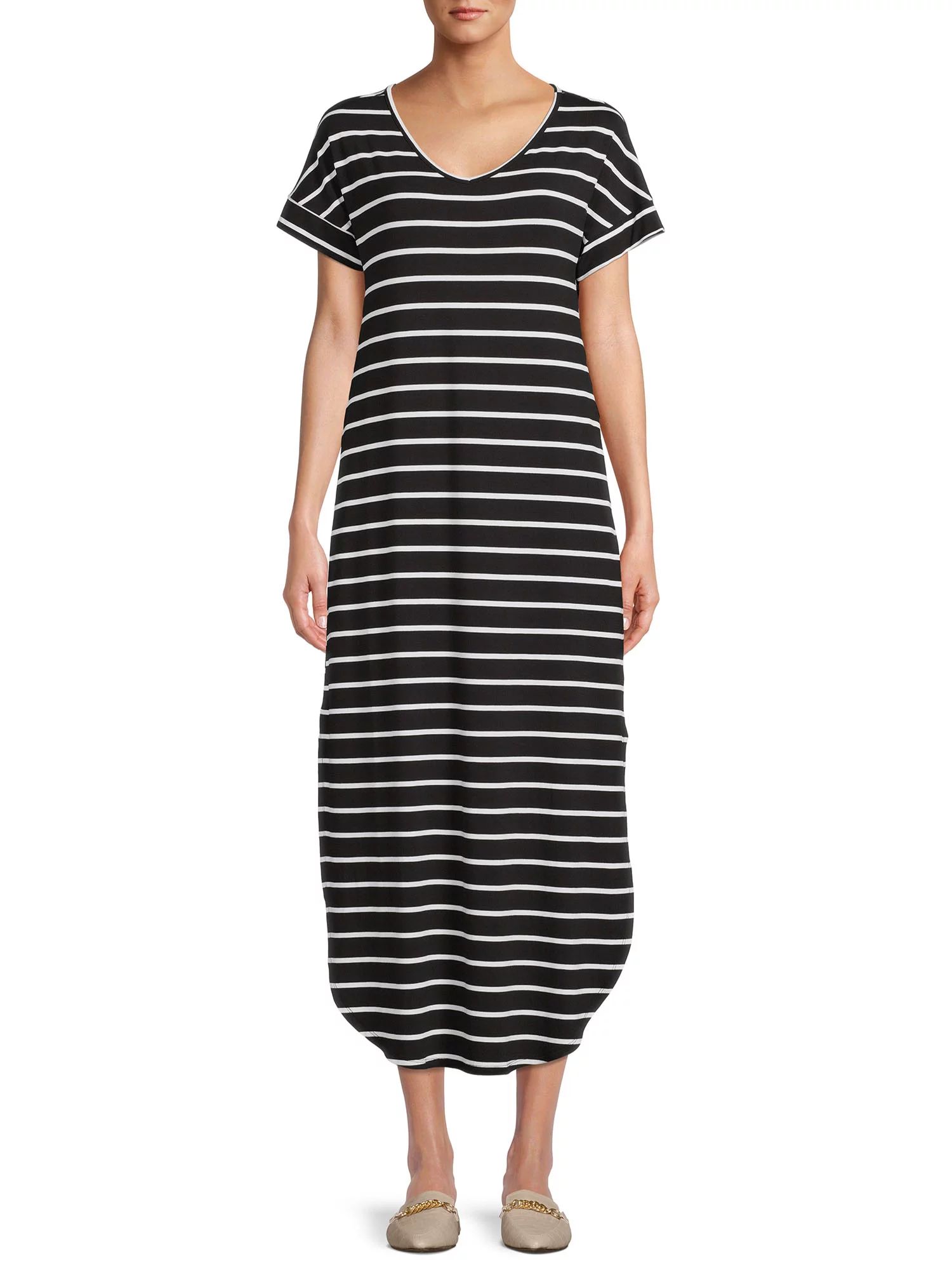 Time and Tru Women's Maxi Dress with Short Sleeves | Walmart (US)