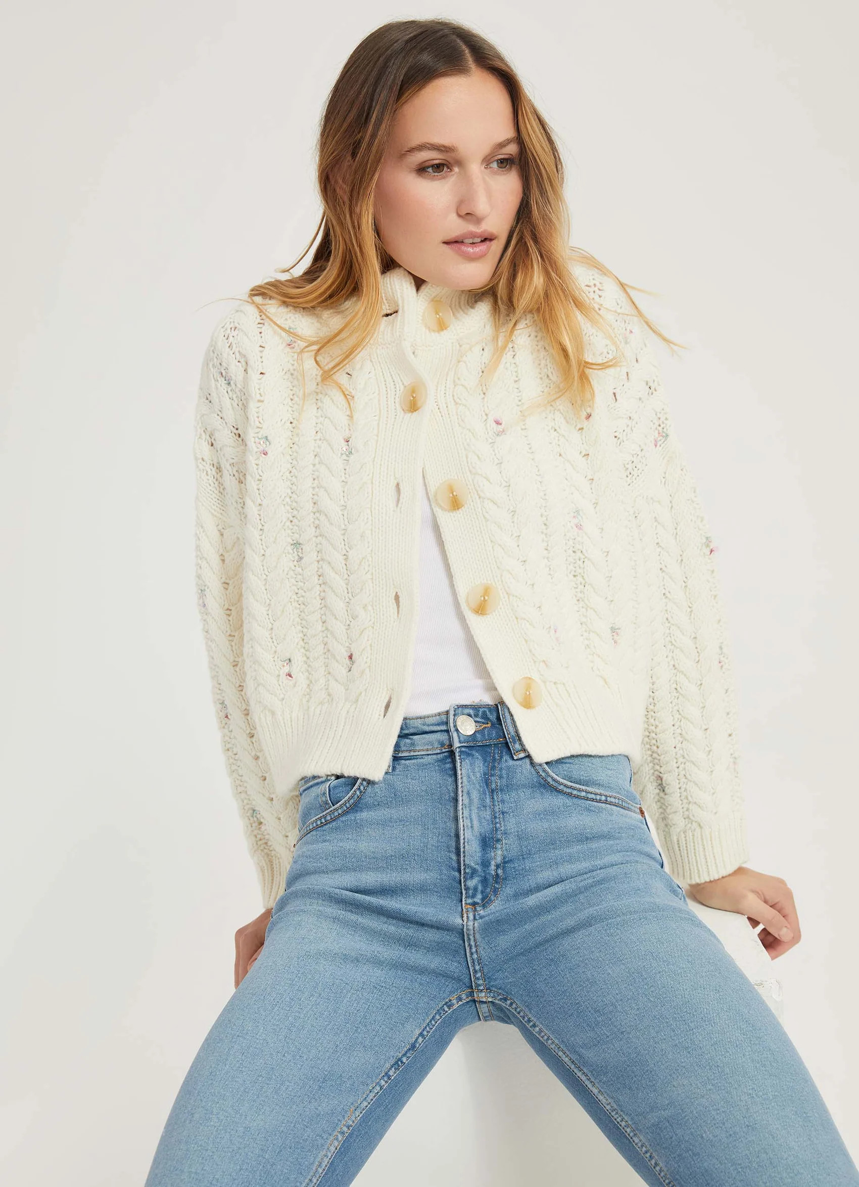 Embellished Cableknit Cardigan Ivory | Something Navy | Something Navy