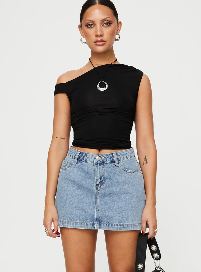 Nickei Denim Mini Skirt Light Wash Lower Impact | Princess Polly US