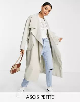 ASOS DESIGN Petite oversized slouchy trench in stone | ASOS (Global)