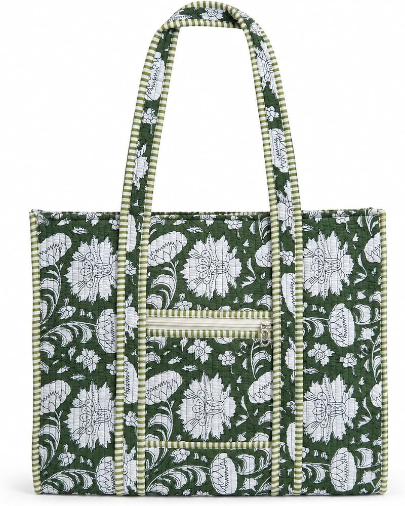 Quilted Cotton Hand printed Reversible Large multicolor cotton Tote Bag,Indian Handmade Block Pri... | Amazon (US)