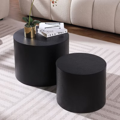 Black Round Coffee Table Set of 2,Black Nesting Side Table End Table,Modern Drum Side Table for Small Space,Living Room, Office,Bedroom-Cuddlewood | Target