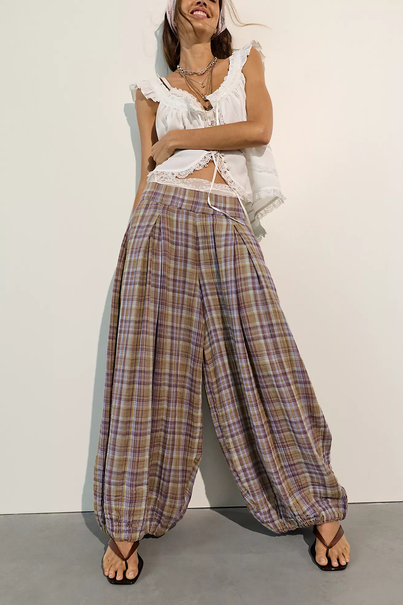 Moonflower Plaid Pull-On Balloon Pants | Free People (Global - UK&FR Excluded)