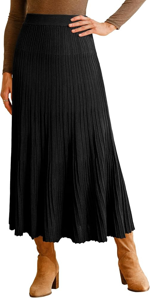 Arach&Cloz Women's Wool Blend Wide Elastic Band A-Line Pleated Flowy Long Skirts 2025 | Amazon (US)