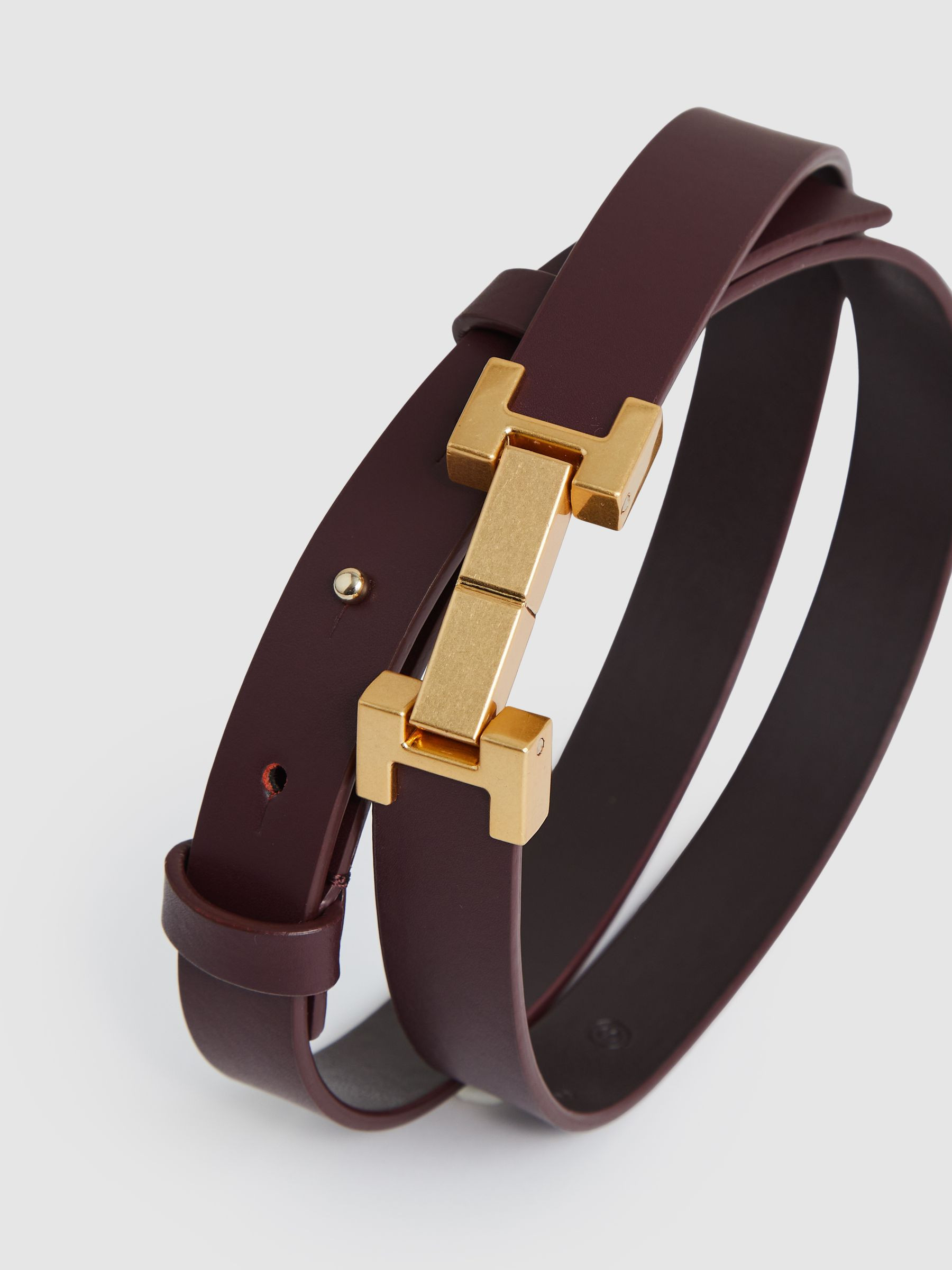 Reiss Leather Square Hinge Belt in Burgundy - REISS | Reiss UK