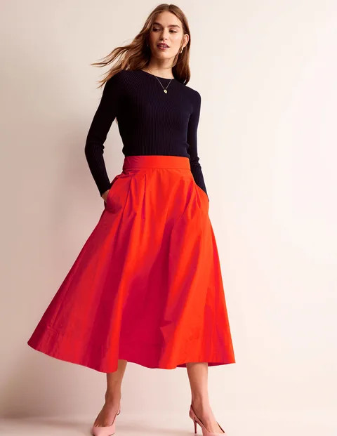 Taffeta Pull-on Midi Skirt - Red | Boden (UK & IE)