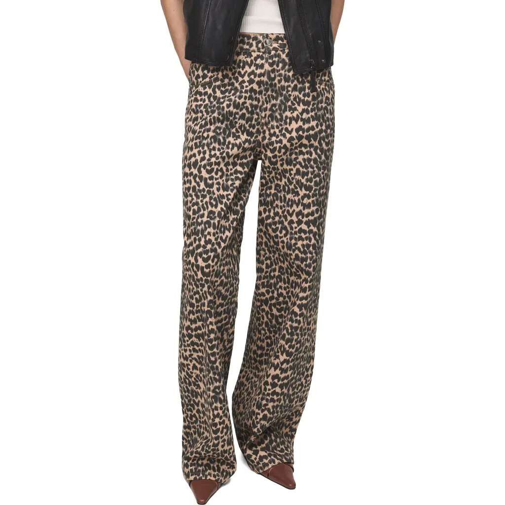 MANGO Leopard Print Straight Leg Jeans in Brown at Nordstrom, Size 8 | Nordstrom