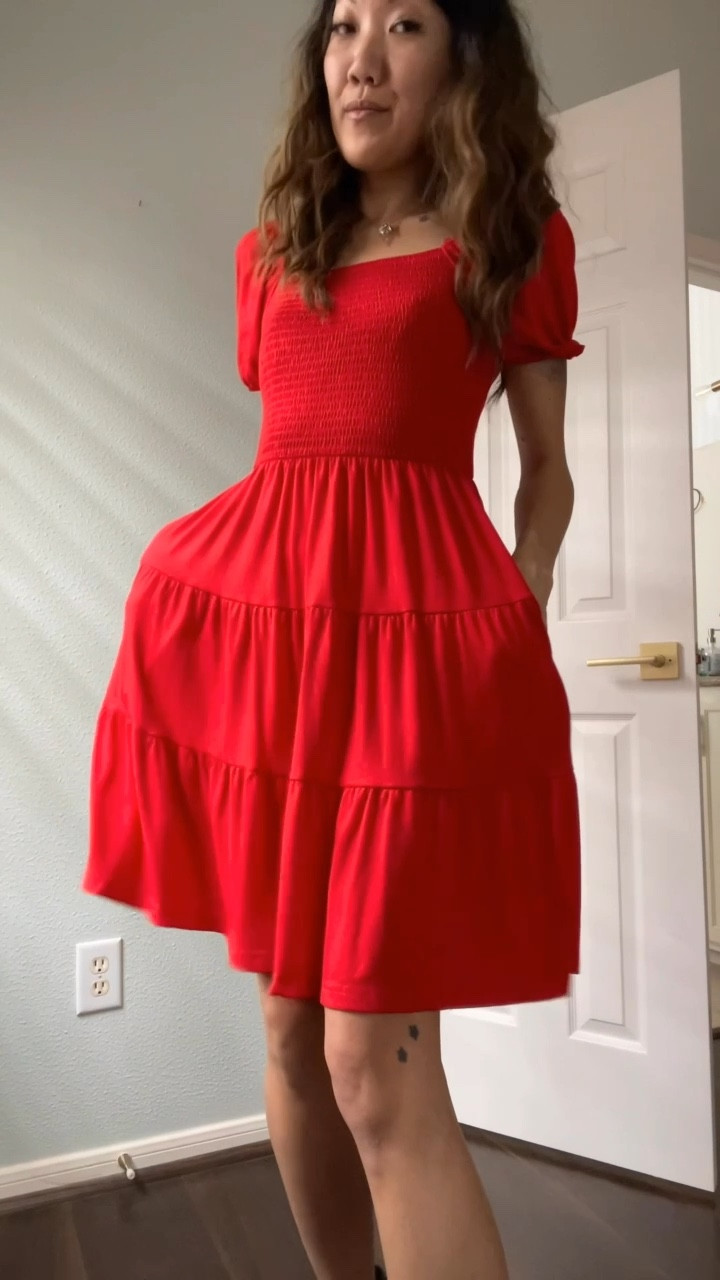 The perfect comfy dress with pockets in red for a Valentine’s Day date or in several other shades perfect for spring. The dress has a smocked top and is nice and stretchy. You can be comfortable in it at country concert or a vineyard wedding 

#LTKfindsunder50 #LTKSeasonal #LTKstyletip