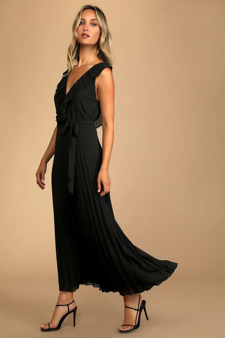 Loved By You Black Pleated Chiffon Maxi Dress | Lulus