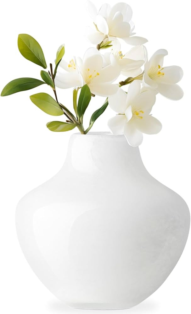 Torre & Tagus 4" Mouth Blown Art Glass Vase for Flowers - Opaque White Small Table Vase & Handmad... | Amazon (US)