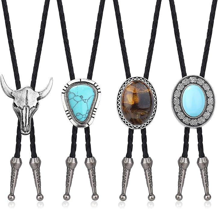 CASSIECA 4Pcs Handmade Bolo Tie for Men Western Cowboy Leather Necktie Halloween Costume Accessor... | Amazon (US)