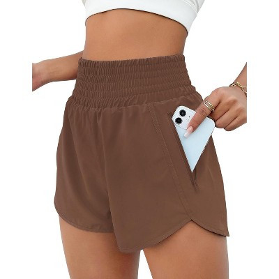Women's 2.5" High-Waisted Running Shorts with Pocket - Athletic Gym Workout Shorts Brown2 Small | Target
