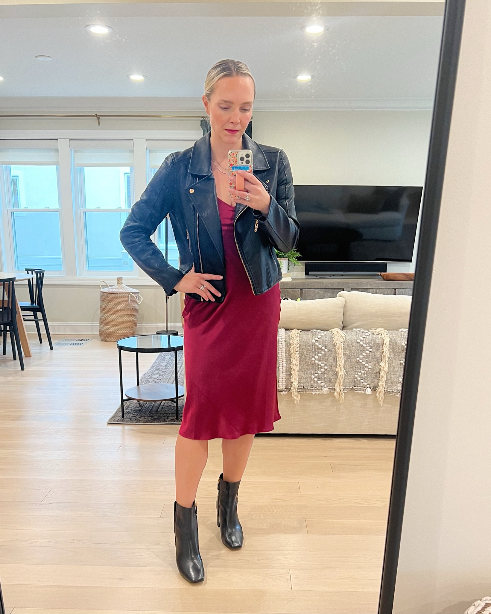 Loving this look with the slip dress and leather jacket for the holidays! 

#LTKHoliday #LTKfindsunder100 #LTKparties