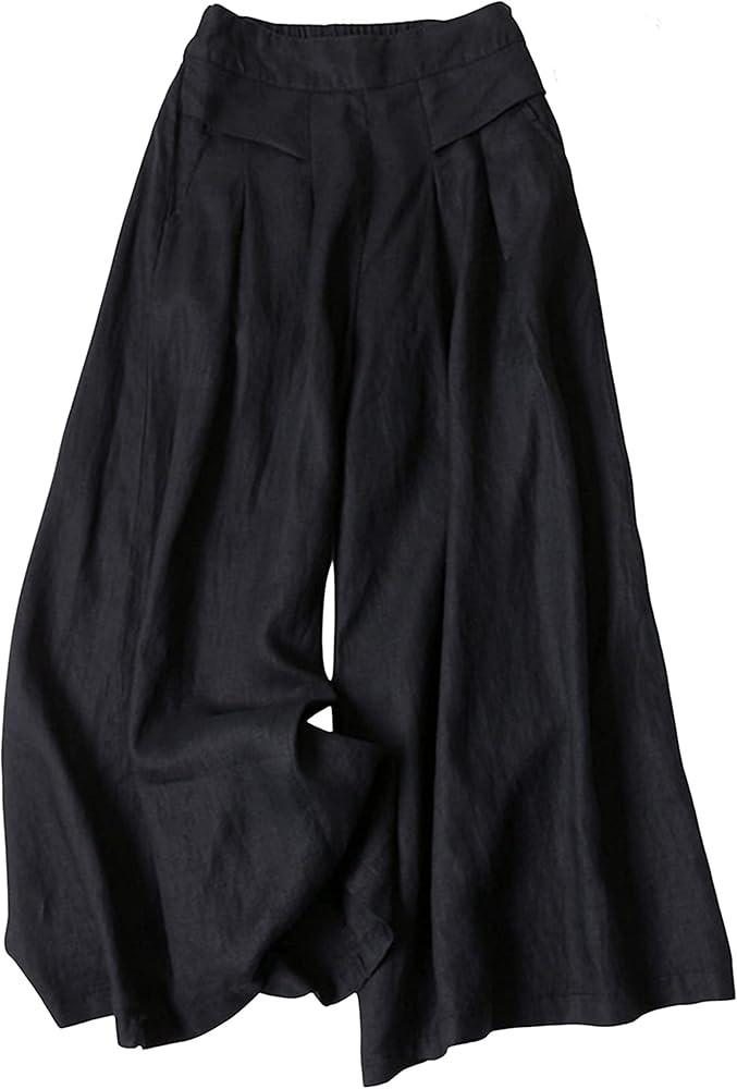 Bianstore Women's Culottes Linen Cropped Wide Leg Pants Elastic Waist Casual Palazzo Trousers wit... | Amazon (US)