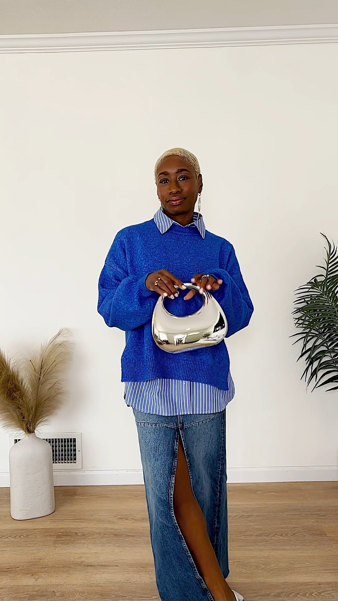 Blue sweater with striped button down shirt 💙 

#LTKStyleTip #LTKFindsUnder50 #LTKOver40