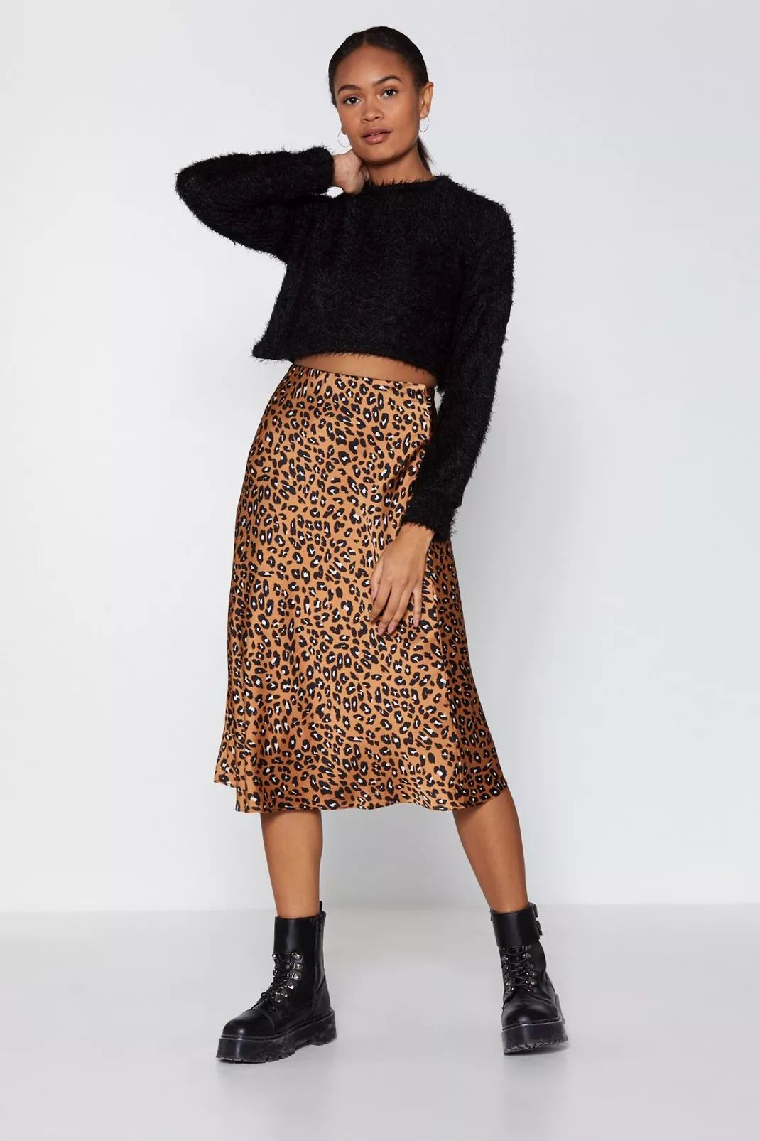Leopard Slinky High Waisted Midi Skirt | Nasty Gal (US)